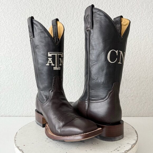 Rod Patrick Mens Cowboy Boots 8.5AA Brown CAYUSE Leather Western Texas A&M Logo - Picture 1 of 11